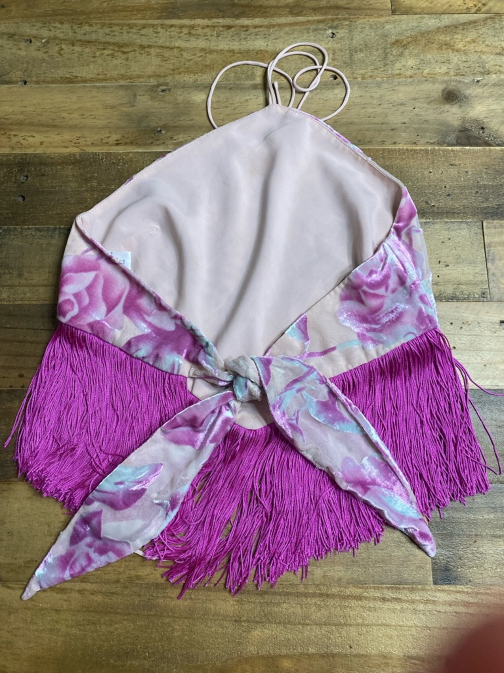 For Love And Lemons Pink Floral Fringe Halter Camisole - Picture 3 of 5